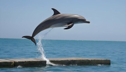 A Dolphin Leaping Over A Jetty Upscaled
