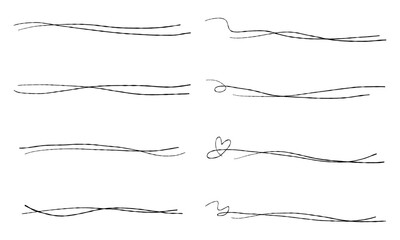手書きのシンプルな飾り線、テキストの仕切り線セット	、ゆるやかな曲線