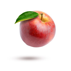 red apple with leaf isolated on white
