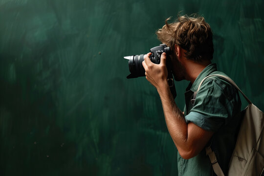Fototapeta Focused Photographer Captures the Essence of Artistic Vision in Green Hues Banner