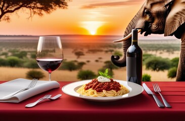 Dinner in safari park on elephant background - 763254583