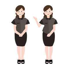 案内するポーズの受付の女性　事務員　ベクターイラスト