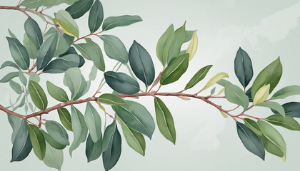 eucalyptus branch in watercolor style, isolated on a transparent background for design layouts