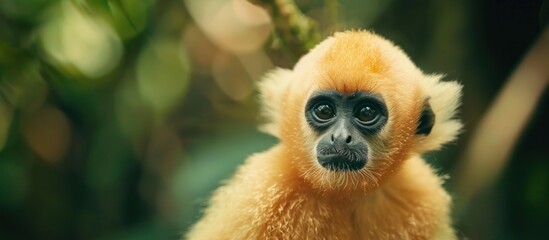 Obraz premium Portrait of a Yellow Cheeked Gibbon monkey in the forest