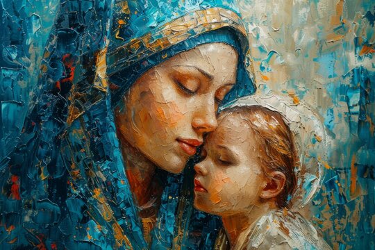 Virgin Mary, Holy Mother of God, mother with a newborn son in her arms, Holy sinless woman with Jesus Christ, religion Christianity