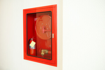 Secure System Red Door Fire Alarm Clock, Hydrant, Extinguisher and Safety Equipment