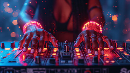 Neonrhythmen: DJ an den Decks im Clublicht