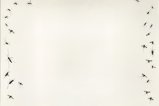 moustiques en ligne sur les bords sur un fond blanc cr&egrave;me, beige avec espace n&eacute;gatif copy space au centre. Insectes nuisibles 