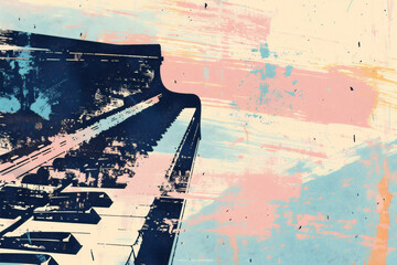Abstract background illustration of a piano with grunge noise and colorful texture. Music industry theme. Generative AI