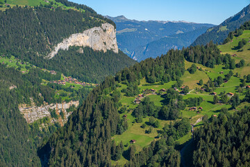 Aerial view of Lauterbrunnen valley in the Swiss Alps, Switzerland.