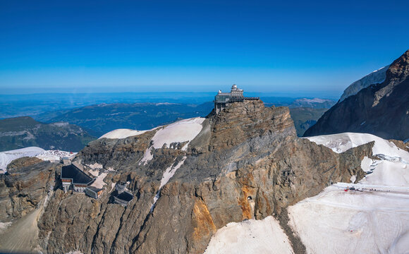 aerial view of Swiss Alps, Jungfraujoch Sphinx Observatory, Lauterbrunnen, Switzerland.