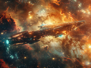 Thing, spaceship, advanced, exploring distant galaxies, surrounded by colorful nebulae Photography,...