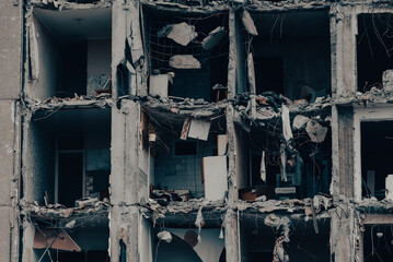 destroyed and burned houses in the city Russia Ukraine war