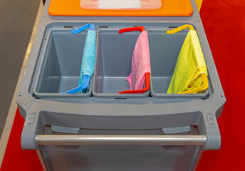 Colour Coded Microfiber Cloth at Janitors Trolley Cart Cleaning Equipment
