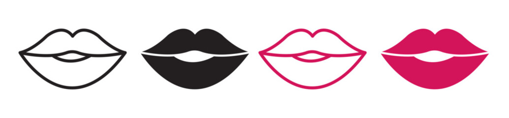 Diverse Lip Shapes and Kiss Marks Icons. Lipstick Print and Mouth Symbol Set