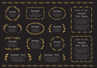 ゴールドの植物モチーフフレームとラインのセット