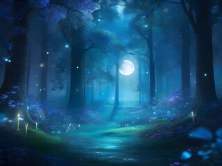 Mist forest in the night