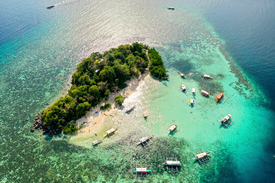 Aerial view of Reef in front of CYC Beach, Coron, Palawan, Philippines.