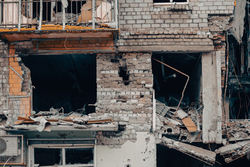 destroyed and burned houses in the city Russia Ukraine war