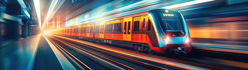 Blurred background of the express modern train in motion. - obrazy, fototapety, plakaty