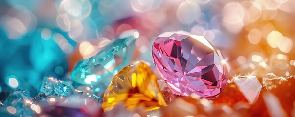 Background with shining colourful beautiful gems and crystals.