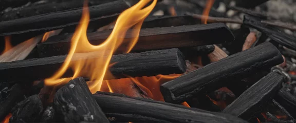 Rolgordijnen Charcoal Flames Background for Barbecue © Random_Mentalist