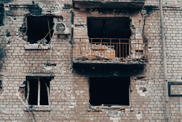 destroyed and burned houses in the city Russia Ukraine war