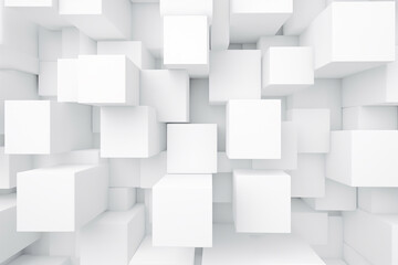 Random shifted white cube boxes block background wallpaper banner with copy space