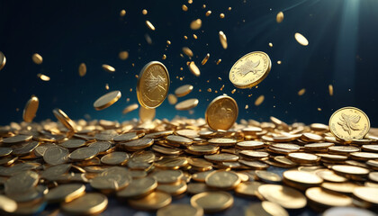 Falling golden coins. Symbol of wealth. Generative AI.

 - obrazy, fototapety, plakaty