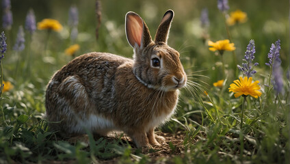 Naklejka na ściany i meble Cute Brown Bunny Rabbit on a Spring Day