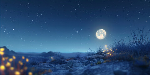 Obraz na płótnie Canvas Enchanted Moonlit Night Over Serene Landscape Banner
