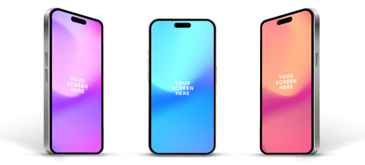 Realistic smartphone mockup. Mobile phone vector with isolated on white background. Device front view. 3D mobile phone with shadow. Realistic, high quality smart phone mockup for ui ux presentation.