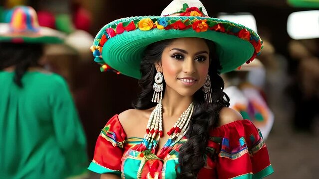 Mexican women wearing mariachi costume on chinco de mayo festival.