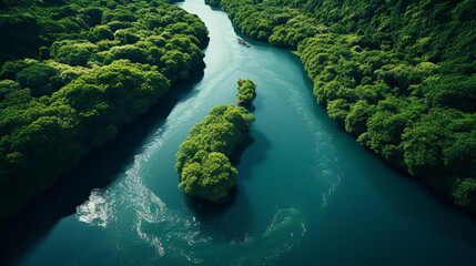 Aerial top view of lush mangrove forest shows the vital role in capturing co2 emissions