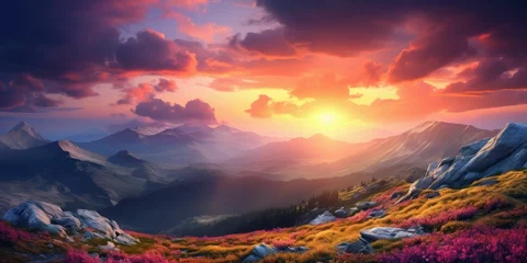 Fototapeten Beautiful sunset in the mountains. Dramatic sky. Beauty world © PNG City