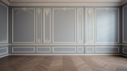 A large room with white walls and a wood floor. The room is empty and has a very clean and elegant look