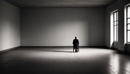 Fotobehang A lone person sits on a chair. Depression as a societal issue. Generative AI.   © 4K_Heaven