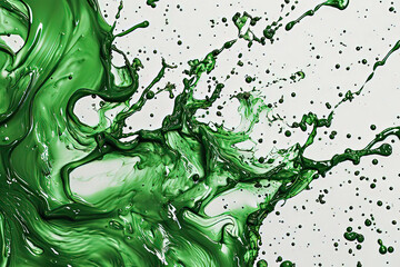 splash and ripples of green liquid on white. AI technology generated image