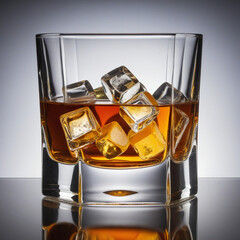 glass of whisky with ice cube