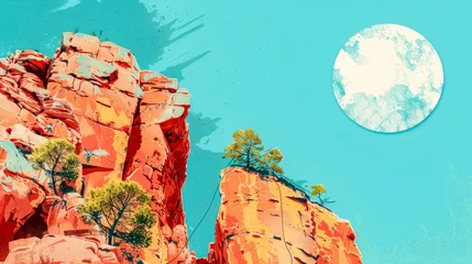 Foto op Plexiglas Surreal desert landscape with moon and red rocks © edojob