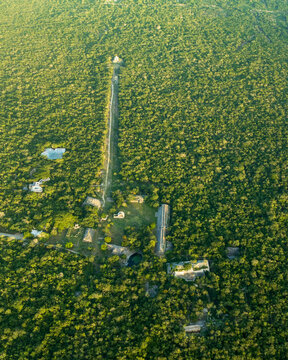 Aerial view of Mayan archeological site in Dzibilchaltun, Yucatan, Mexico.