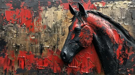 Abwaschbare Fototapete Graffiti-Collage Abstract painting, metal elements, texture background, horses, animals.