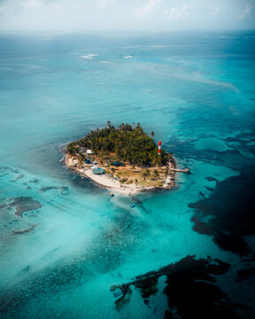 Aerial drone view of the island of San Andres and Providencia, Colombia.