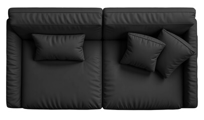 2-seat black leather sofa isolated on a transparent background, top view	