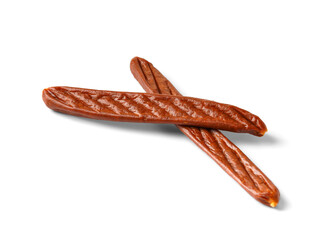 Fish snacks for beer, dry fish caviar sticks on a white background.