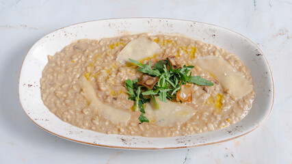 Risotto plate top view isolated