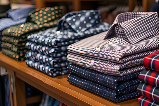 Checkered shirts in clothing stores. AI technology generated image
