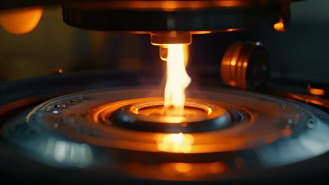 A macro view of the pilot light on a water heater emitting a small steady flame.