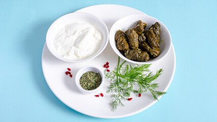 Grape dolma, yogurt and dry mint