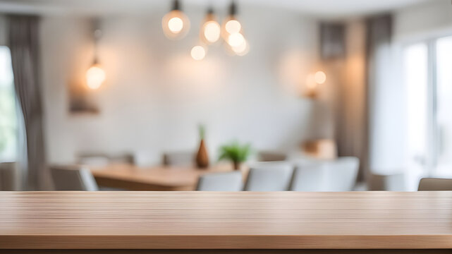 Empty table with abstract blurred background. blur living room. for product display.